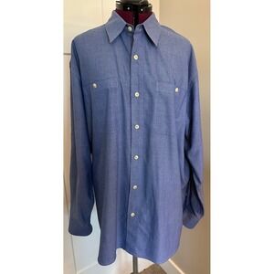 TravelSmith Mens XXL Blue Long Sleeve Button Down Utility Shirt Dual Pockets